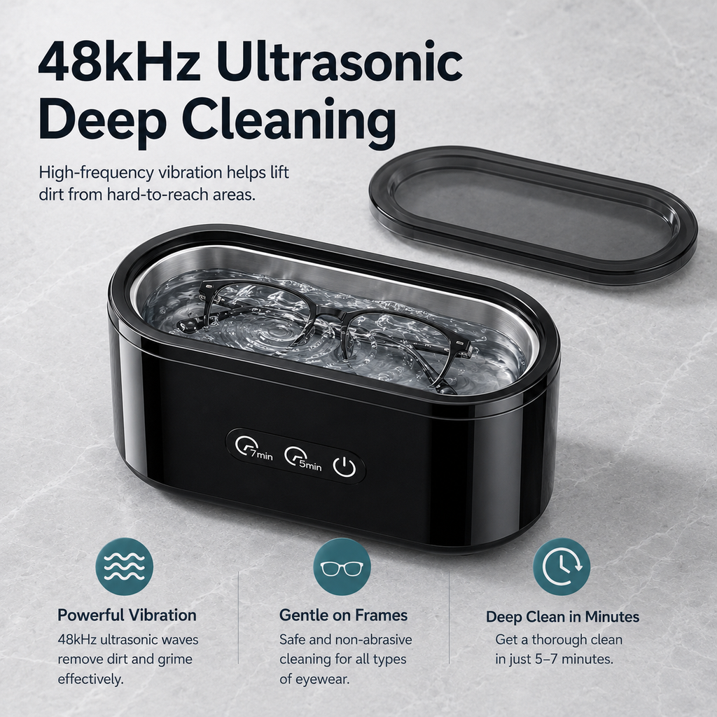 48kHz Ultrasonic Cleaner Machine for Eyeglasses, Jewelry, Watches & Small Essentials
