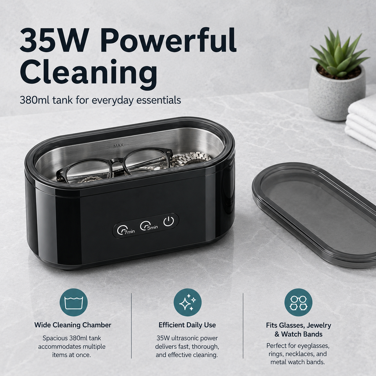 48kHz Ultrasonic Cleaner Machine for Eyeglasses, Jewelry, Watches & Small Essentials