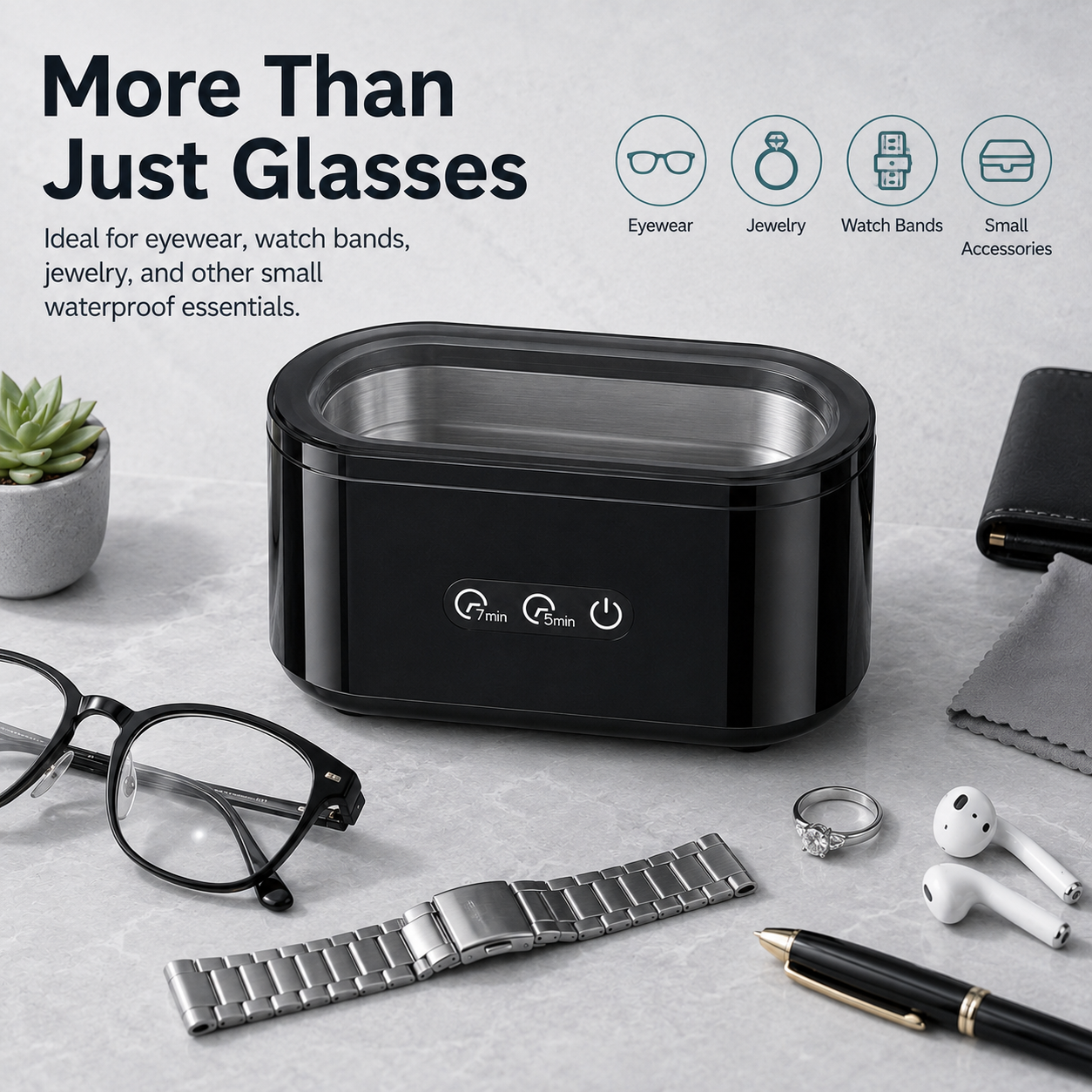 48kHz Ultrasonic Cleaner Machine for Eyeglasses, Jewelry, Watches & Small Essentials