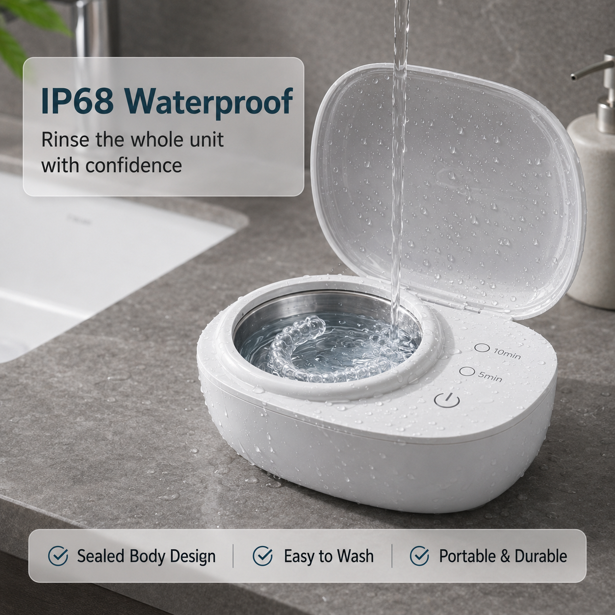 Portable Ultrasonic Retainer Cleaner for Dentures, Mouth Guards & Jewelry
