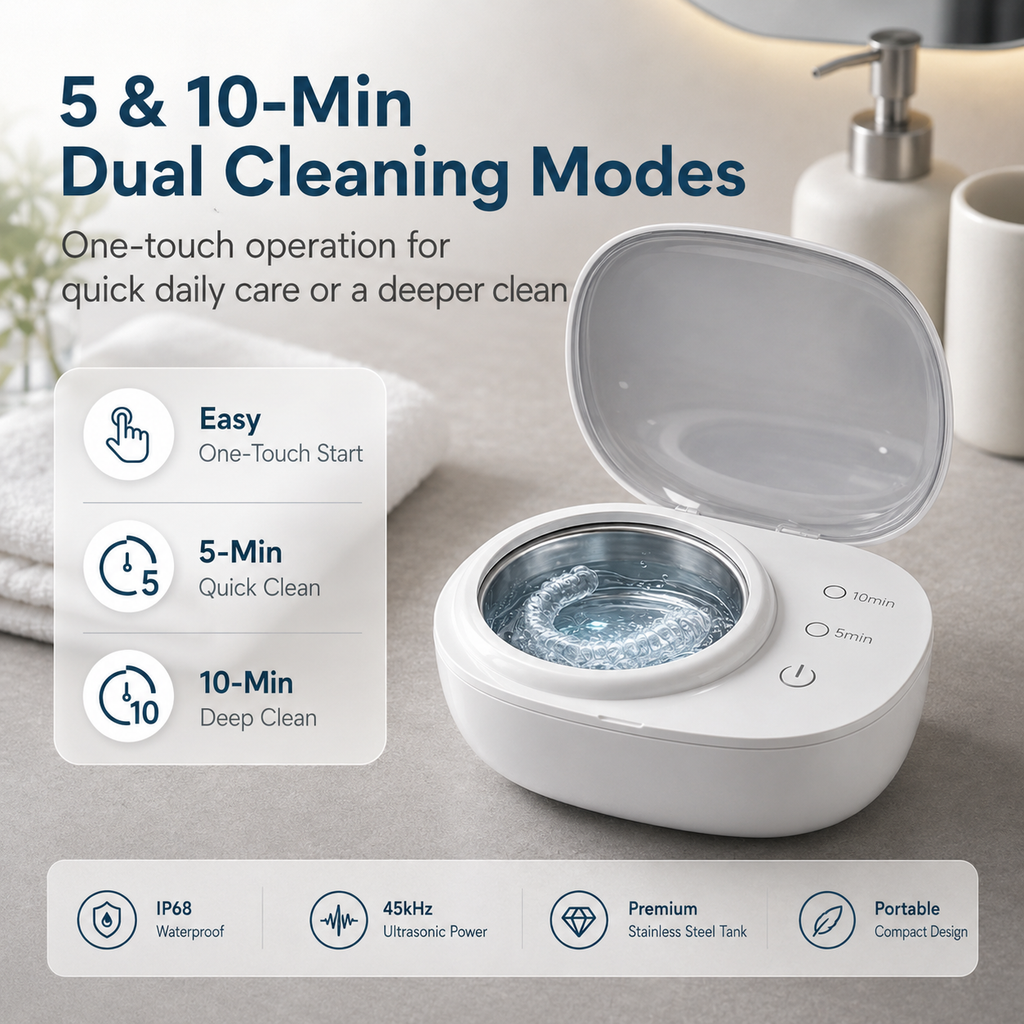 Portable Ultrasonic Retainer Cleaner for Dentures, Mouth Guards & Jewelry